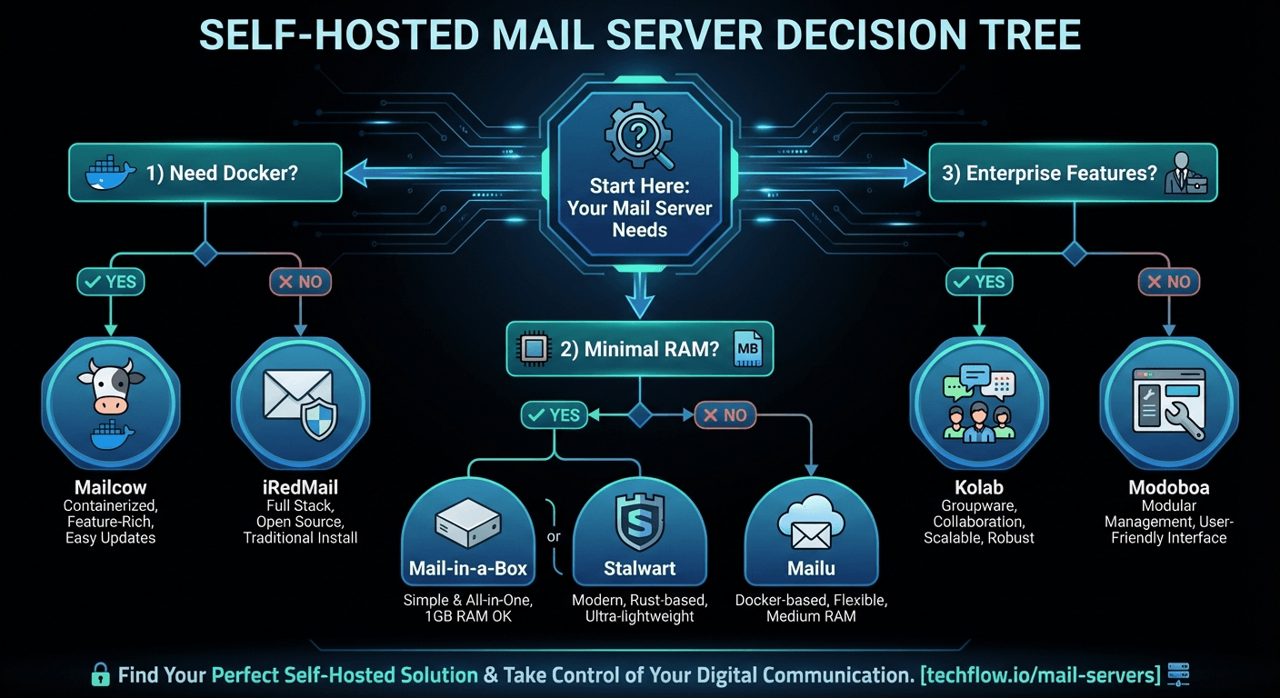 Сравнение 8 почтовых серверов для своего сервера (2026) Дерево решений: как выбрать почтовый сервер для своей инфраструктуры