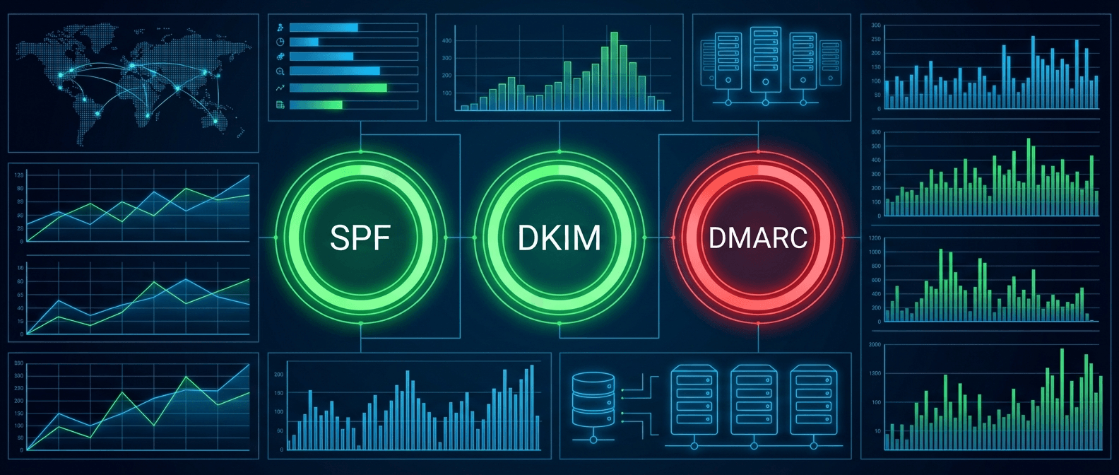 мониторинг DNS записей почтового домена Zabbix — дашборд с индикаторами SPF DKIM DMARC