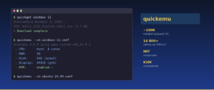 qemu виртуальная машина quickemu терминал команды